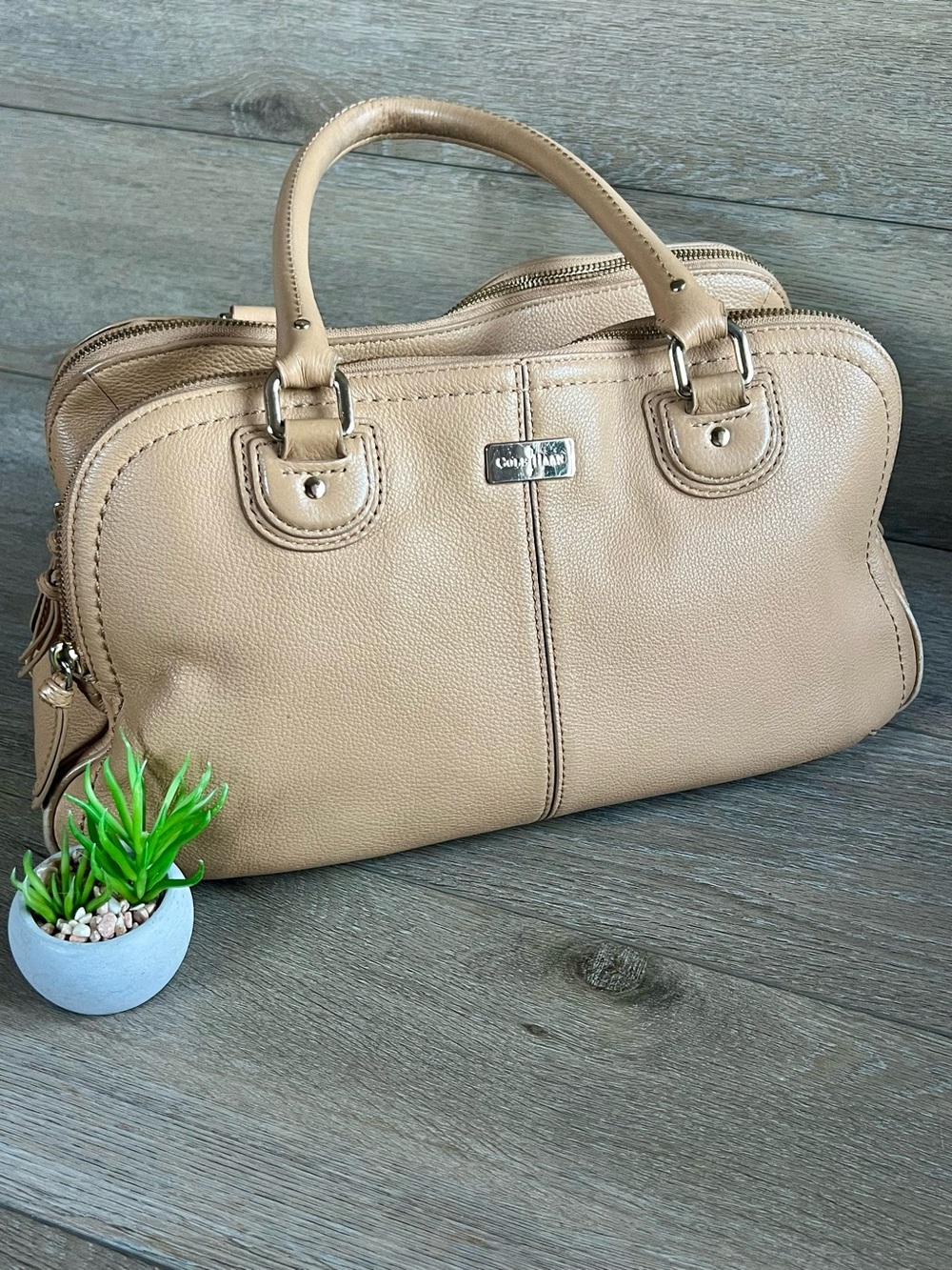 Cole Haan large Pebbled Leather Satchel in Beige
